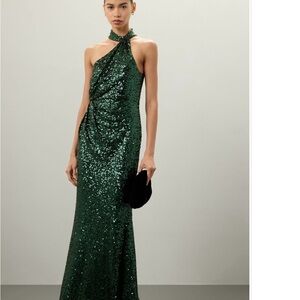Badgley Mischka Emerald Sequin Gown